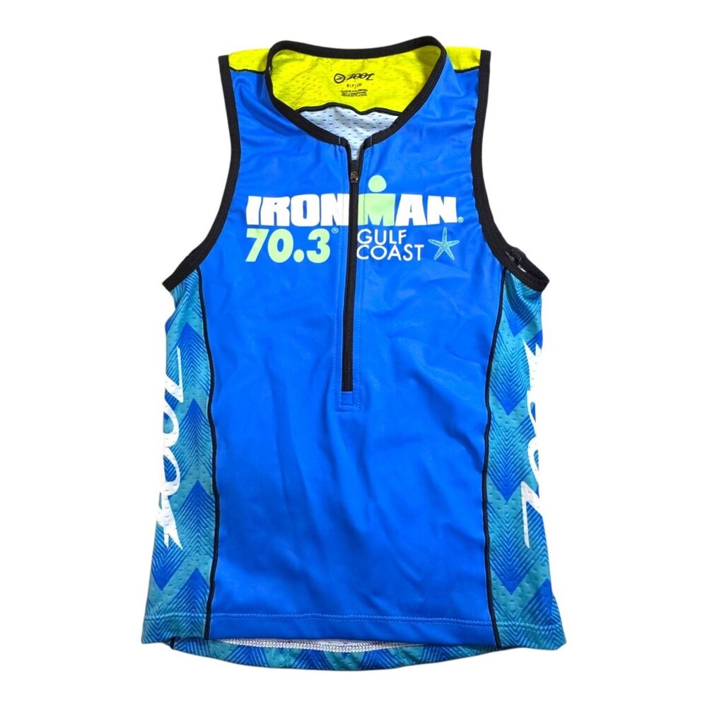 Zoot Ironman 70.3 Gulf Coast Triathlon Singlet S Blue Yellow Cycling Jersey Tank